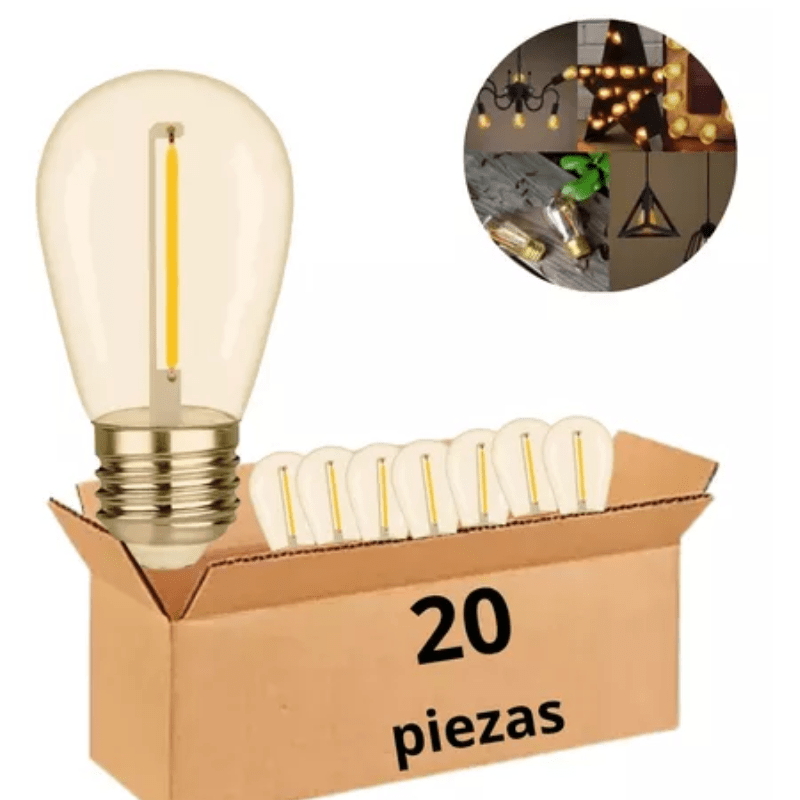 Foco Vintage Led Plastico S14 1w Luz Cálida 2700k E26 20pzs - Wattko