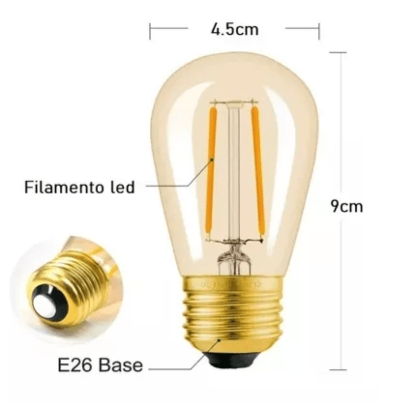 Foco Vintage Led Plastico S14 1w Luz Cálida 2700k E26 20pzs - Wattko