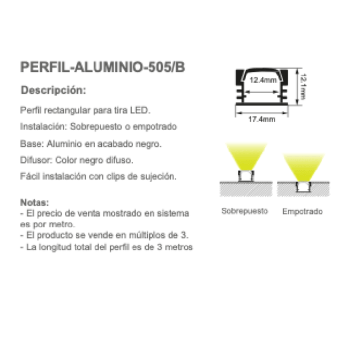 perfil-de-aluminio-negro-505-b-empotrar-o-sobreponer-17-4x12-4mmx12.1mm -3mt - Wattko