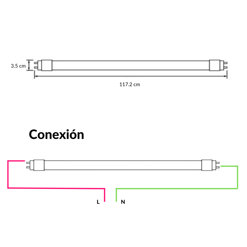 Tubo T8 Pin 20W Cristal Opalino 6500K Blanco Frío IP20 Interior 120 cm - Wattko