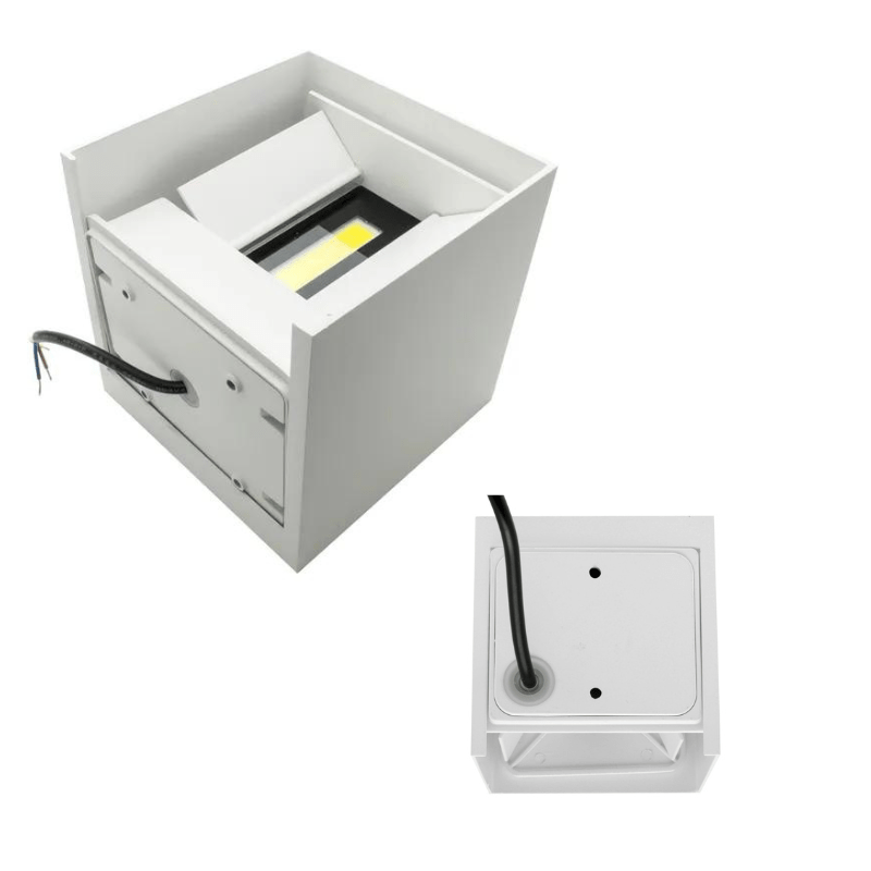 Arbotante LED 6W Cubo Blanco- Blanco Cálido Para Exterior Haz De Luz Manipulable - Wattko