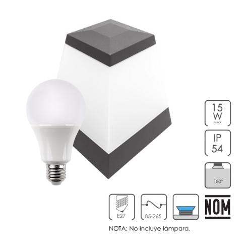 Luminaria para Jardin 360 Grados de Luz Cuadrada, Para Foco E27 - Wattko