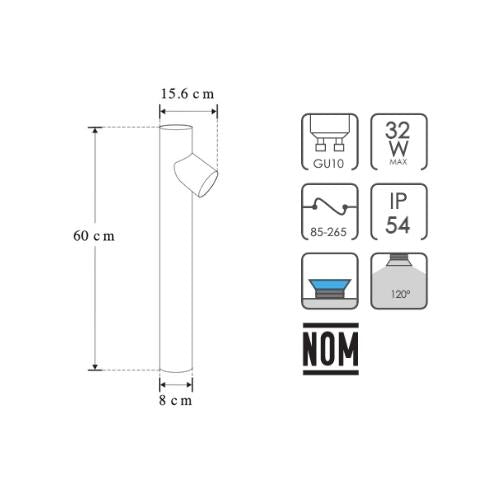 Poste Arbol De LED Tipo Bolardo Circular Un Disparo 60 cm De Alto - Wattko