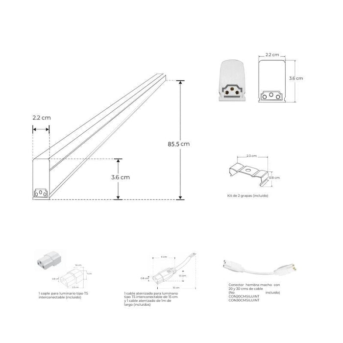 Tubo T5 85.5CM LED Integrado Policarbonato Opalino 41K Blanco Neutro - Wattko